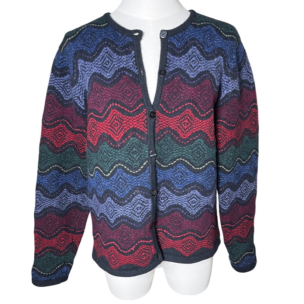 Vintage Academic Chevron Cardigan Wool Angora‎ Blend Talbots Women L